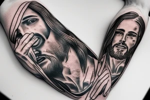 Jesus holding an injured person tattoo idea