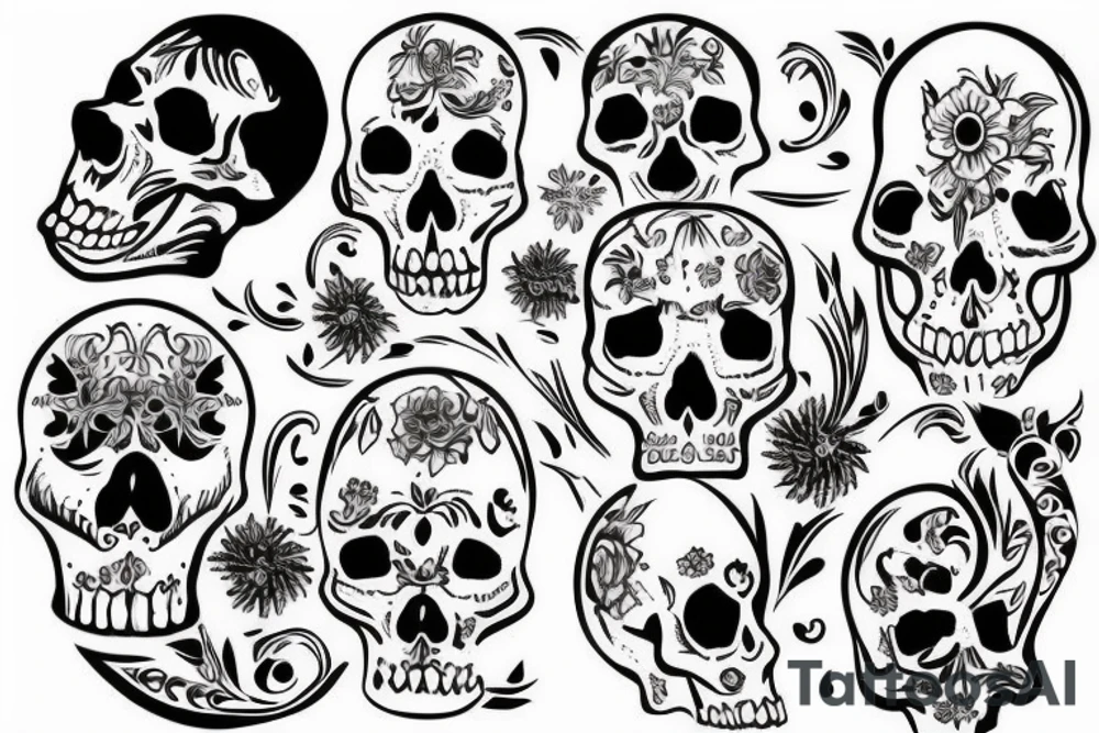 skulls outline/white background tattoo idea
