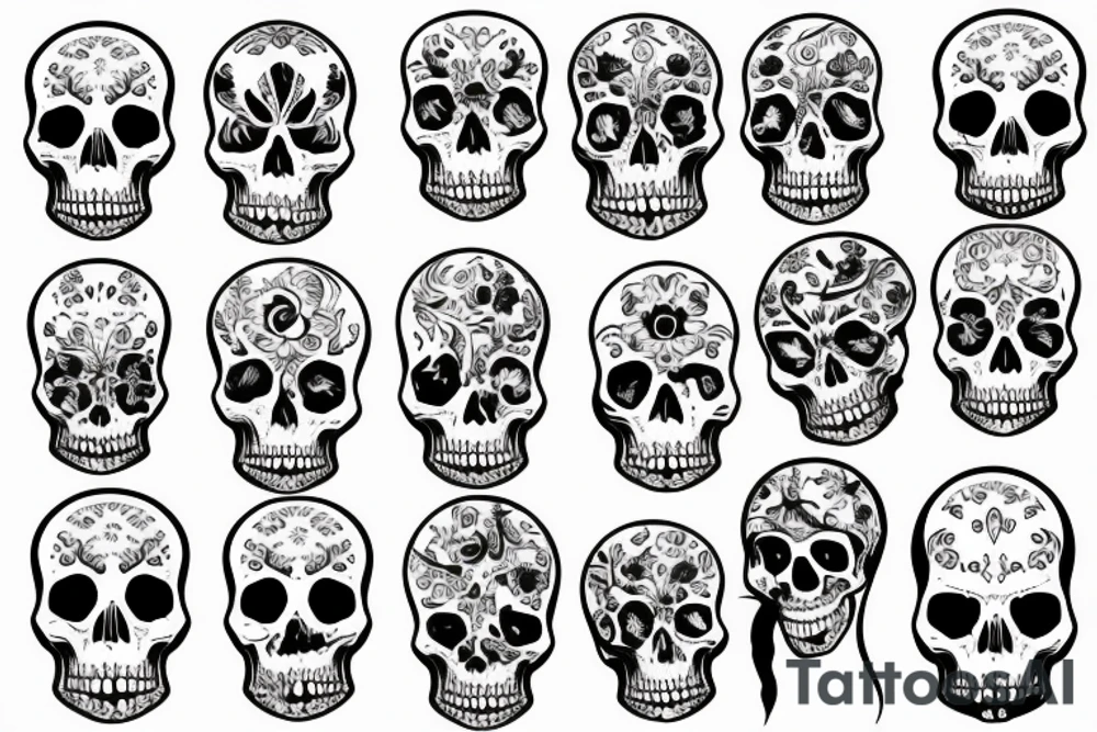 skulls outline/white background tattoo idea