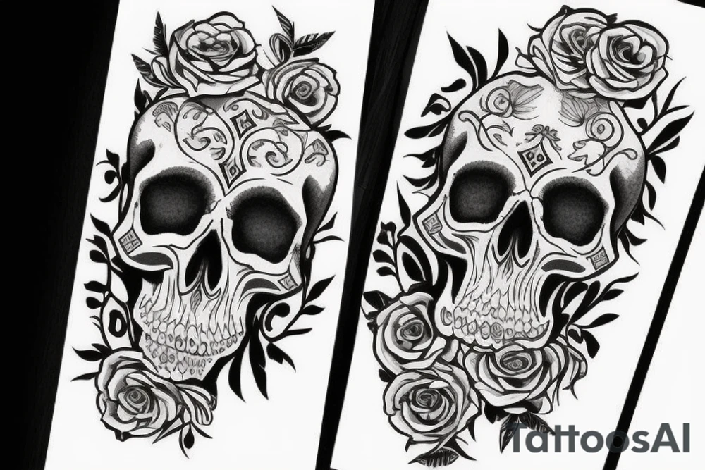 skulls outline/white background tattoo idea