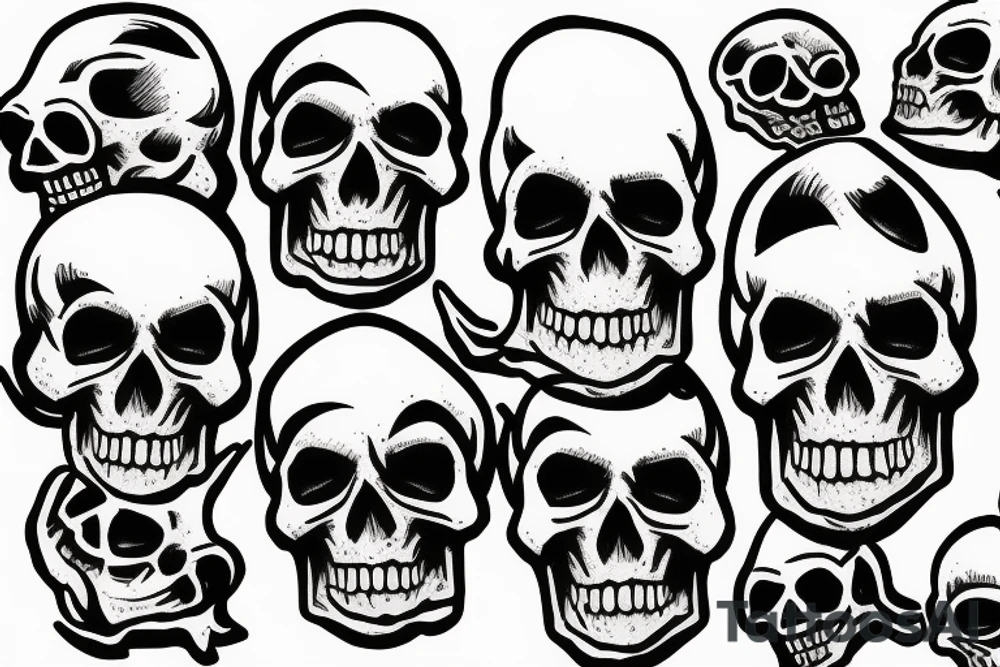 American traditional skulls outline/white background tattoo idea