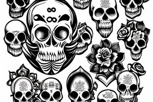 American traditional skulls outline/white background tattoo idea