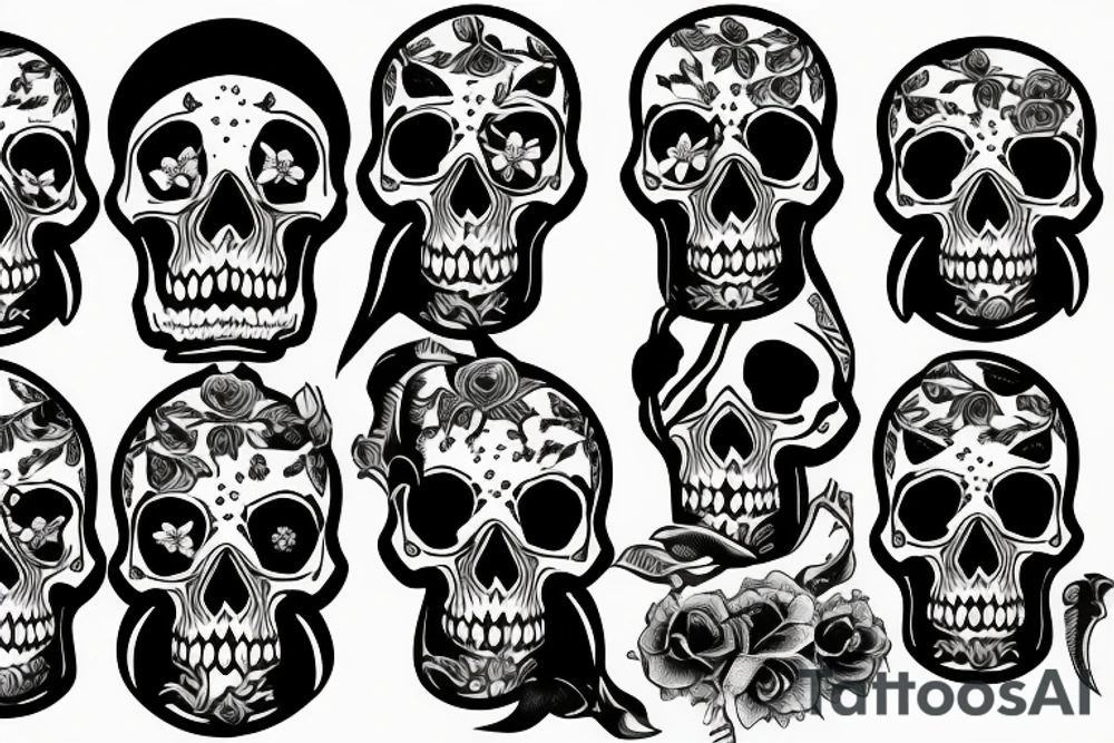 American traditional skulls outline/white background tattoo idea
