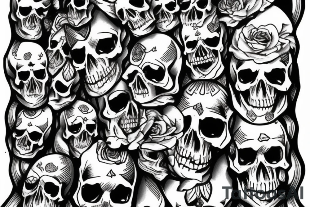 American traditional skulls outline/white background tattoo idea