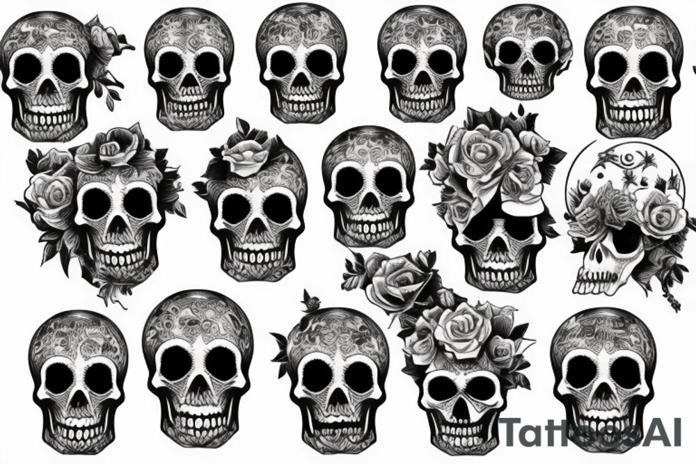 American traditional skulls outline/white background tattoo idea