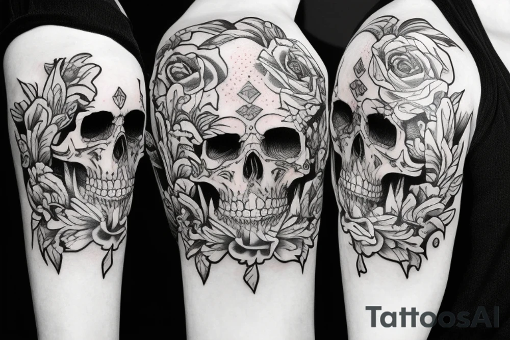 American traditional skulls outline/white background tattoo idea