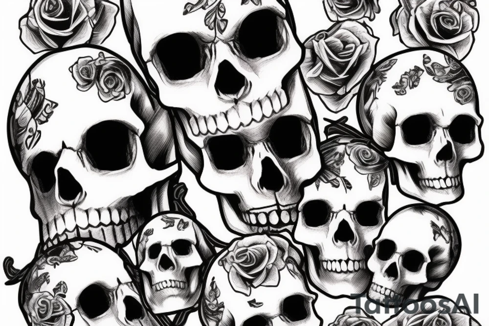 American traditional skulls outline/white background tattoo idea