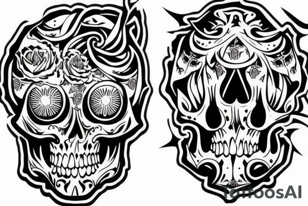 American traditional skulls outline/white background tattoo idea