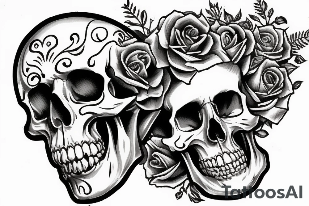 American traditional skulls outline/white background tattoo idea