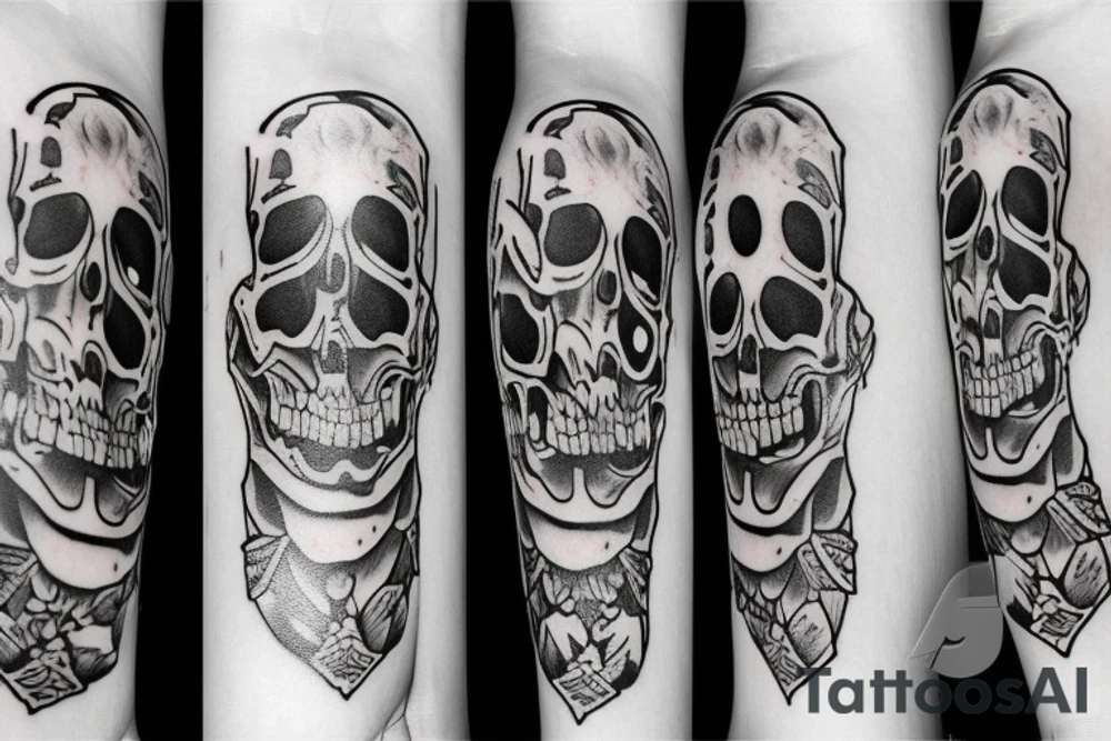 American traditional skulls outline/white background tattoo idea