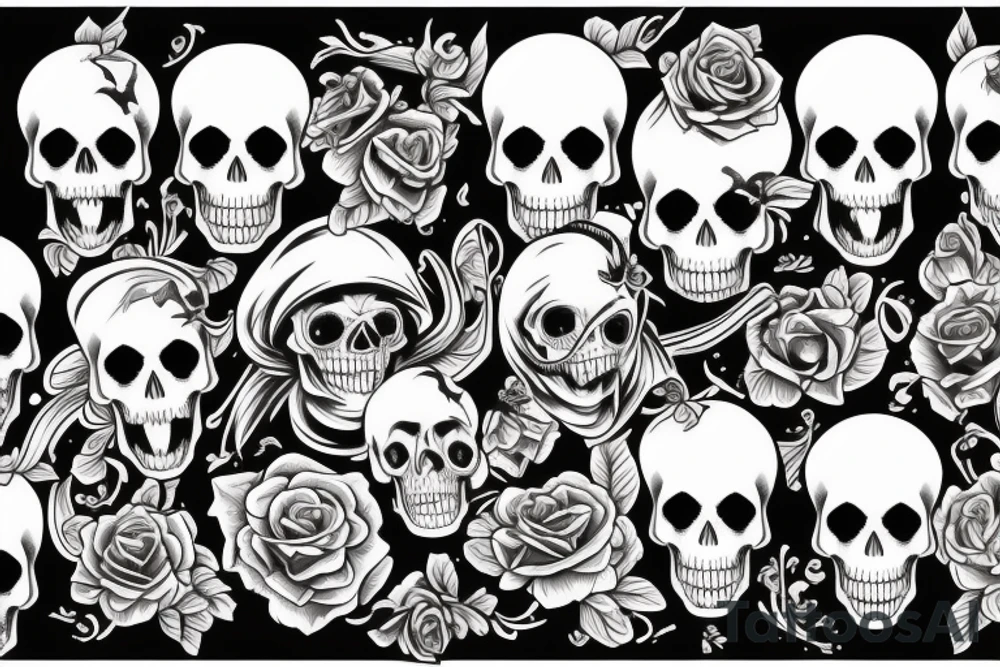 American traditional skulls outline/white background tattoo idea