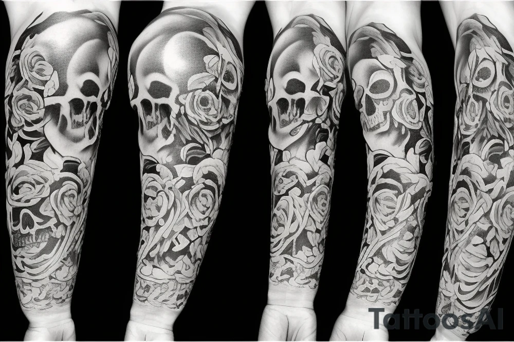American traditional skulls outline/white background tattoo idea