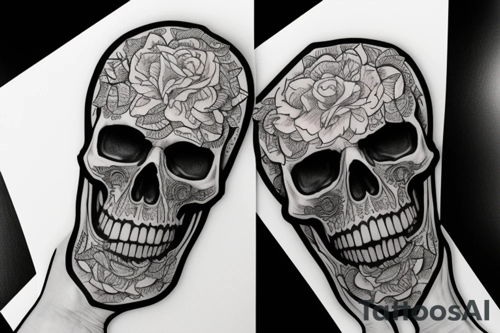 American traditional skulls outline/white background tattoo idea