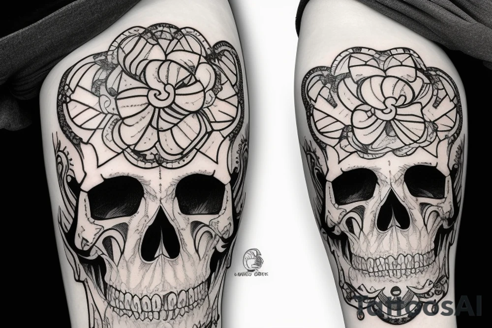 American traditional skulls outline/white background tattoo idea