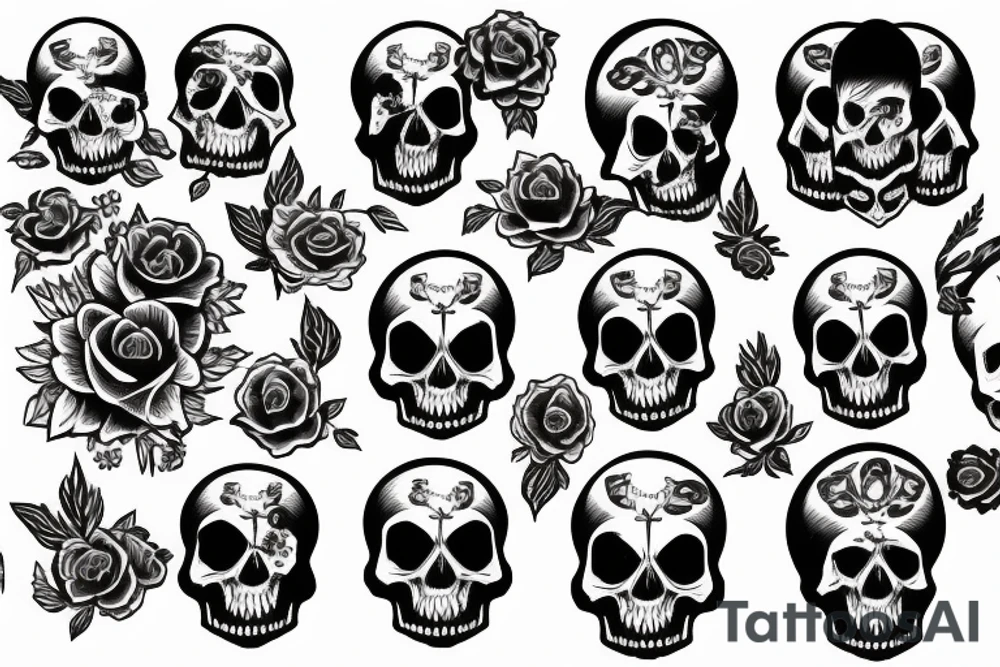 American traditional skulls outline/white background tattoo idea