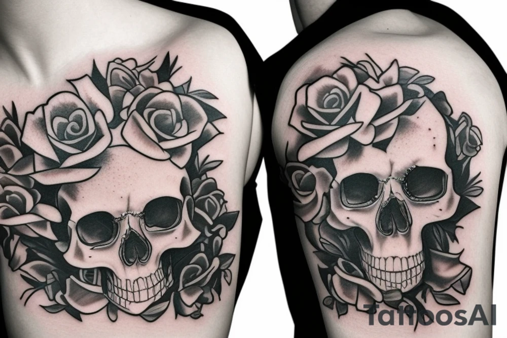 American traditional skulls outline/white background tattoo idea