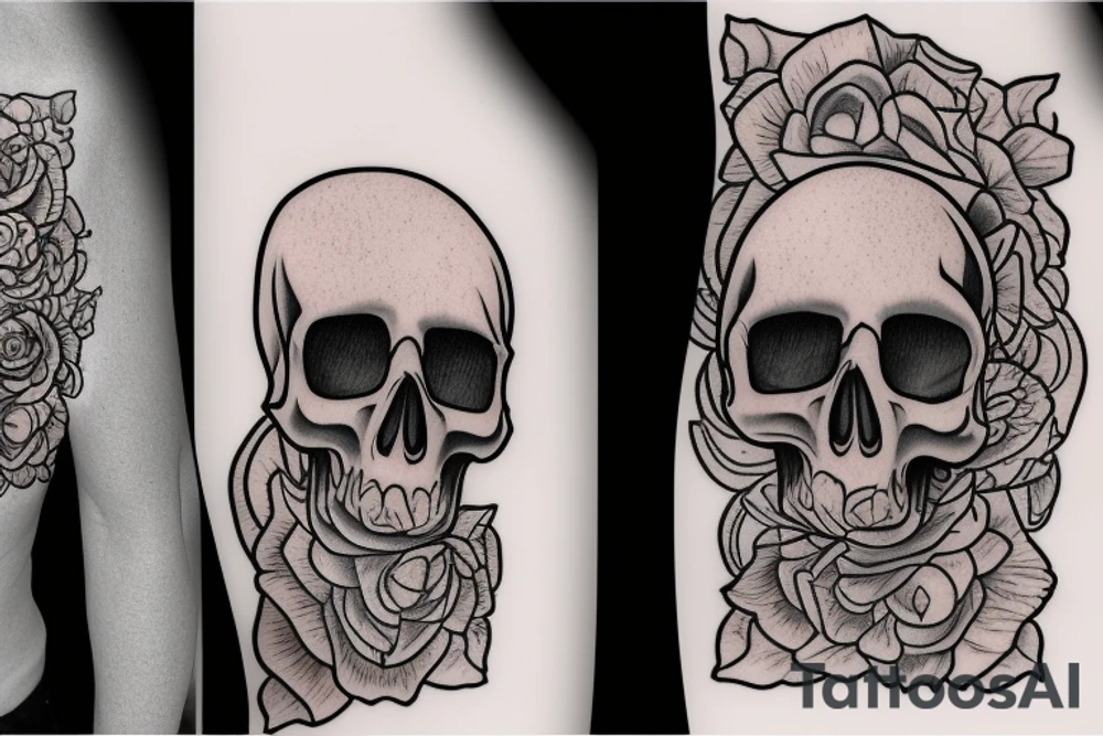 American traditional skulls outline/white background tattoo idea