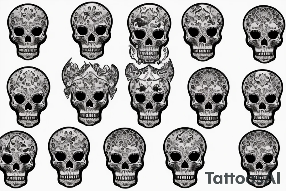 American traditional skulls outline/white background tattoo idea
