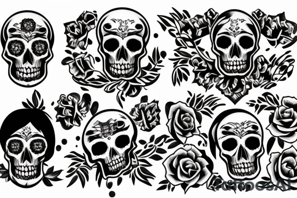 American traditional skulls outline/white background tattoo idea