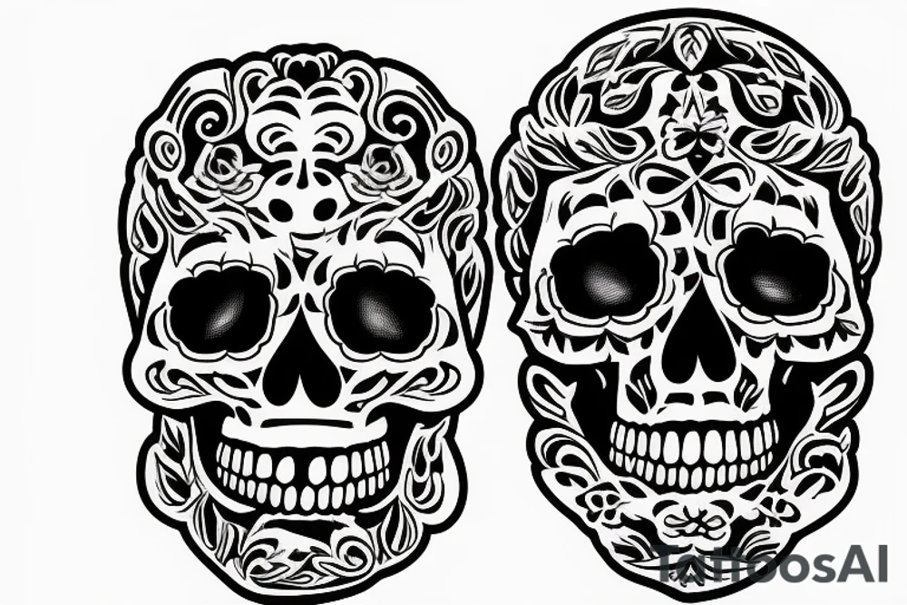 American traditional skulls outline/white background tattoo idea