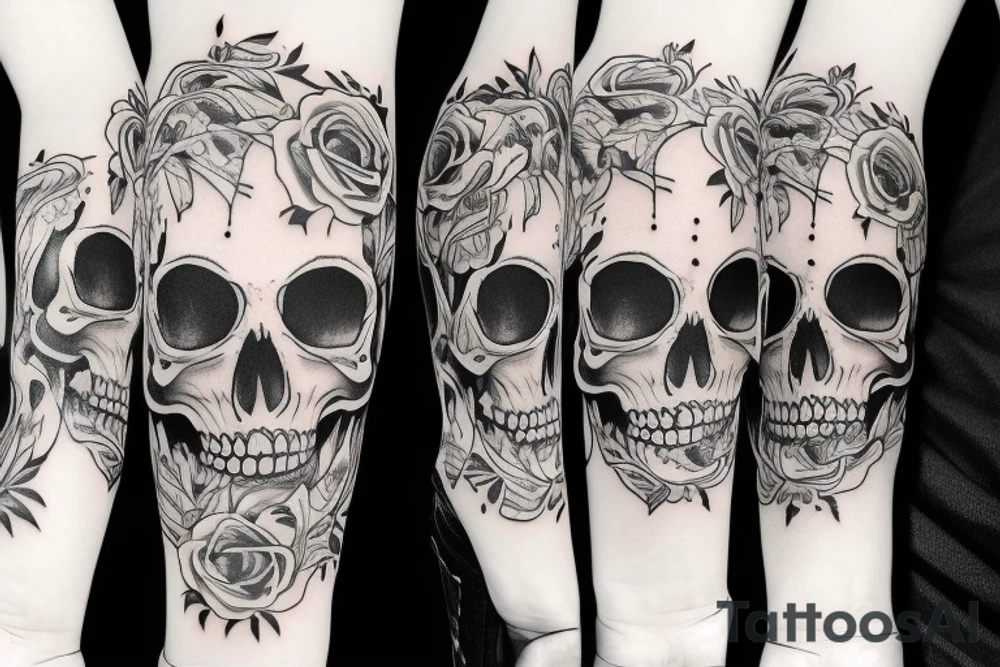 American traditional skulls outline/white background tattoo idea
