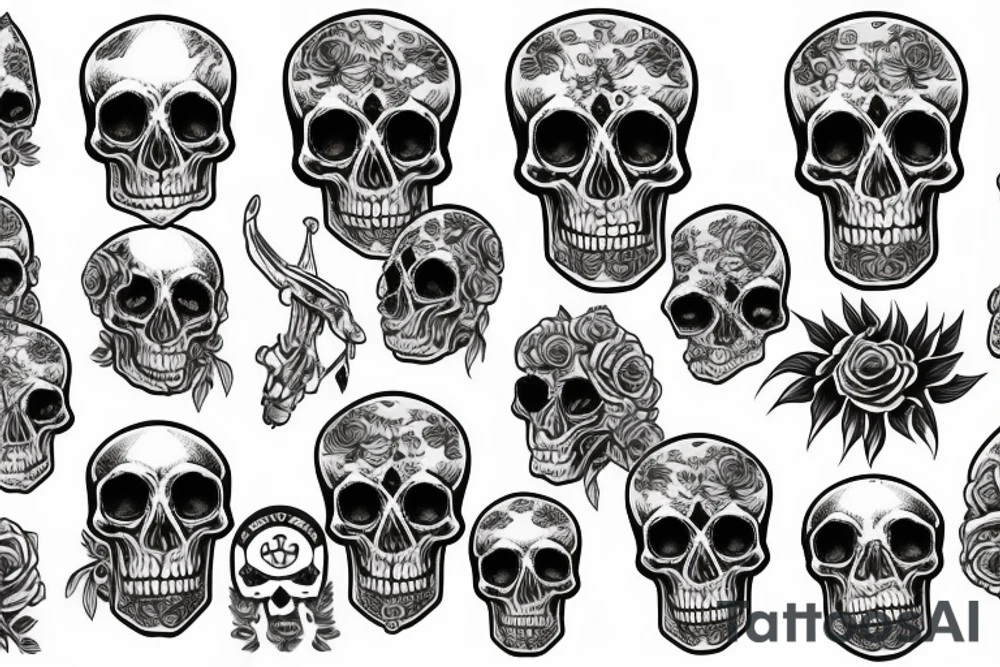 American traditional skulls outline/white background tattoo idea