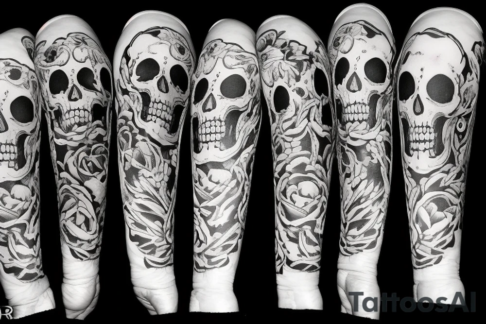 American traditional skulls outline/white background tattoo idea