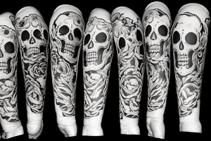 American traditional skulls outline/white background tattoo idea