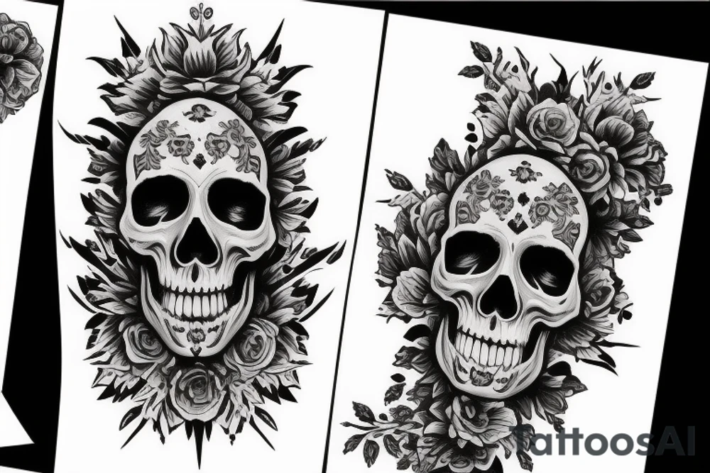 American traditional skulls outline/white background tattoo idea