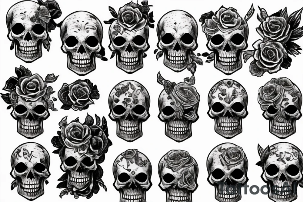 American traditional skulls outline/white background tattoo idea