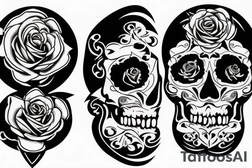 rose skull clock money tattoo idea