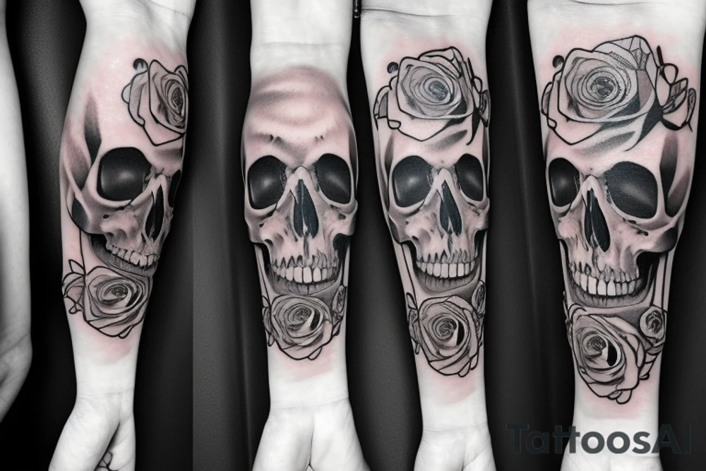 rose skull clock money tattoo idea