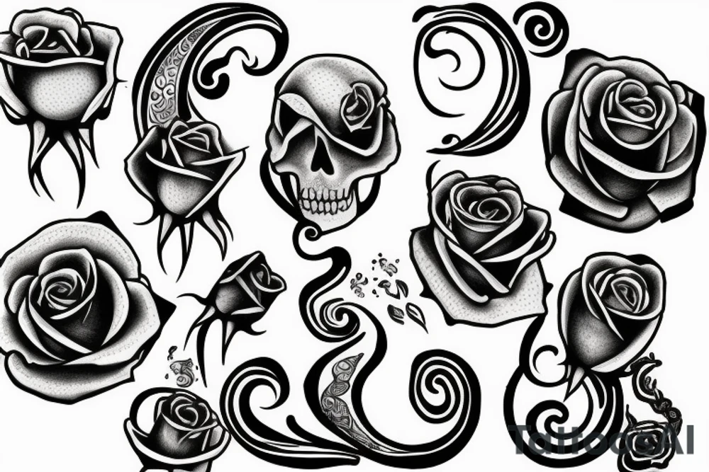 roses/skulls/smoke swirls tattoo idea