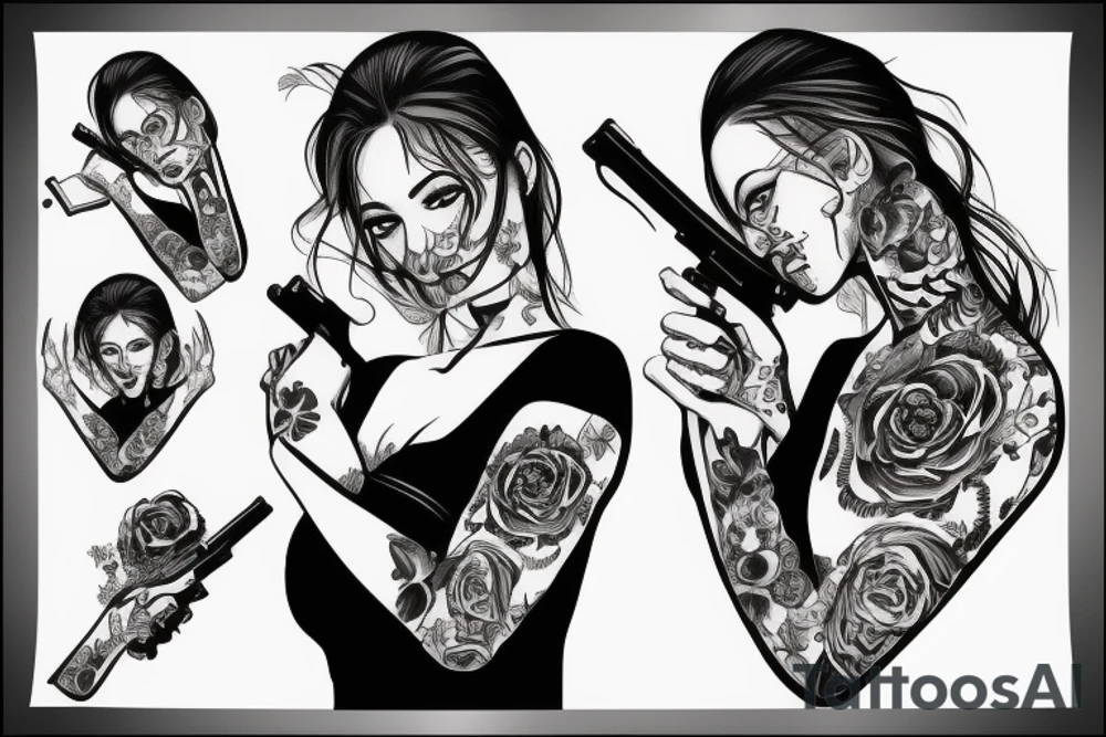 woman holding gun tattoo idea