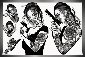 woman holding gun tattoo idea