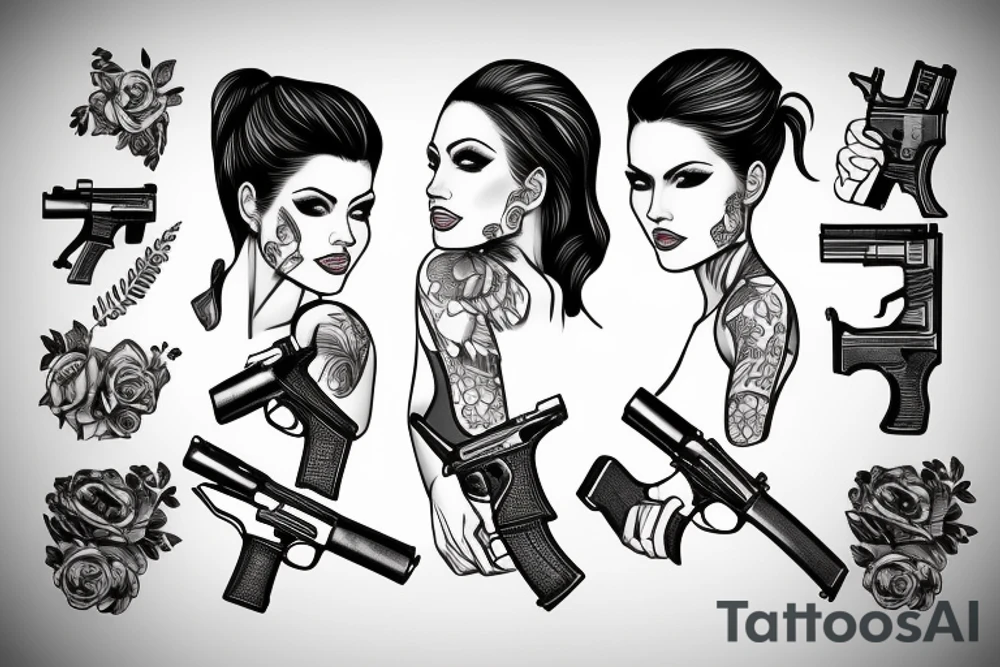 woman holding gun tattoo idea