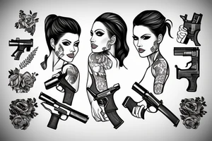woman holding gun tattoo idea