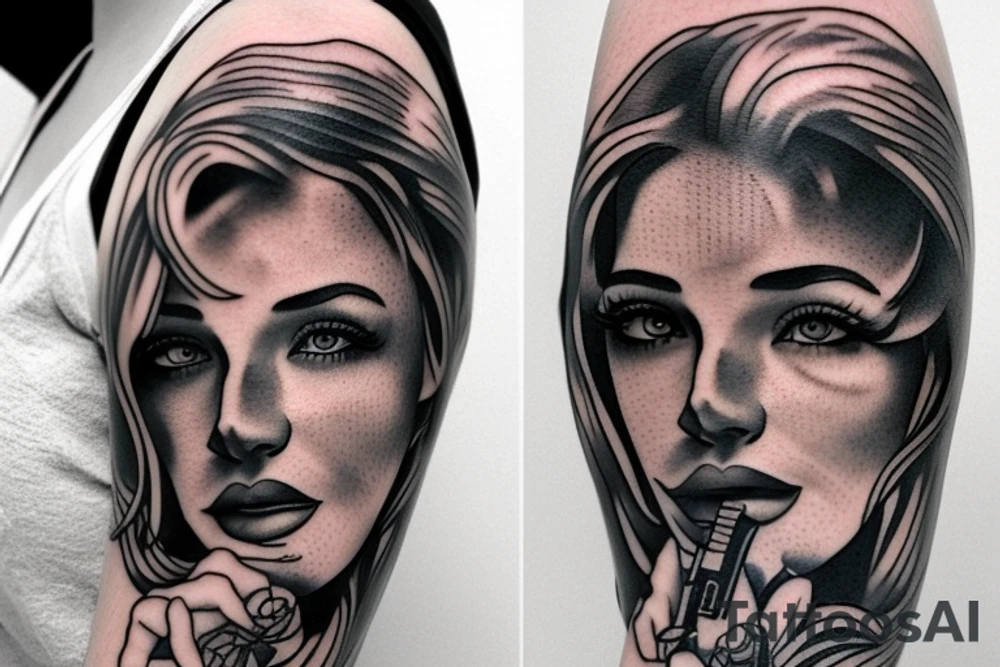 woman holding gun tattoo idea