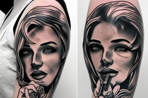 woman holding gun tattoo idea