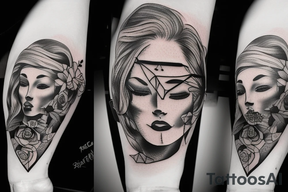 woman holding gun tattoo idea