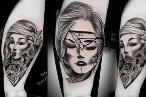 woman holding gun tattoo idea