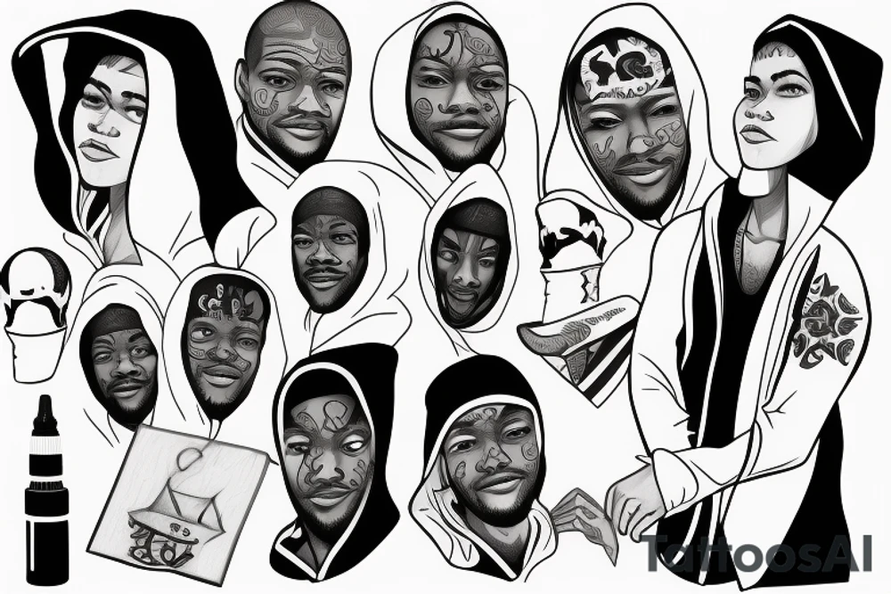 black guy wearing white hood and robe tattoo idea