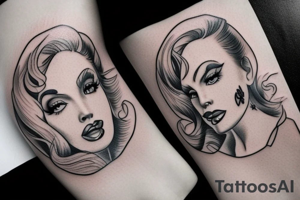 Pin up girl, symmetrical, realistic, beautiful tattoo idea