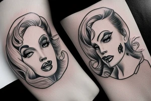 Pin up girl, symmetrical, realistic, beautiful tattoo idea