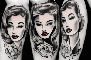 Pin up girl, symmetrical, realistic, beautiful tattoo idea