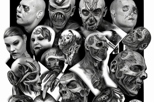 rotten eyes, rotten muscle tissues, line art tattoo idea
