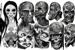 rotten eyes, rotten muscle tissues, line art tattoo idea