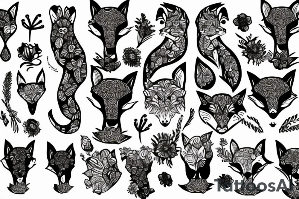 Flowers with a fox head in it tattoo idea