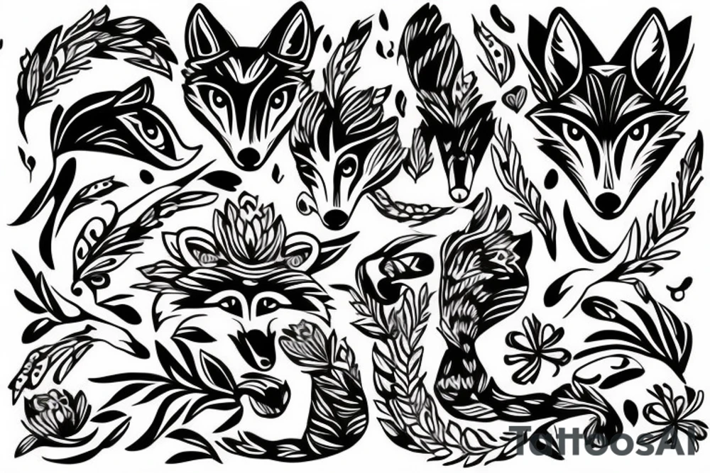 Flowers with a fox head in it tattoo idea