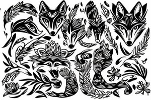 Flowers with a fox head in it tattoo idea